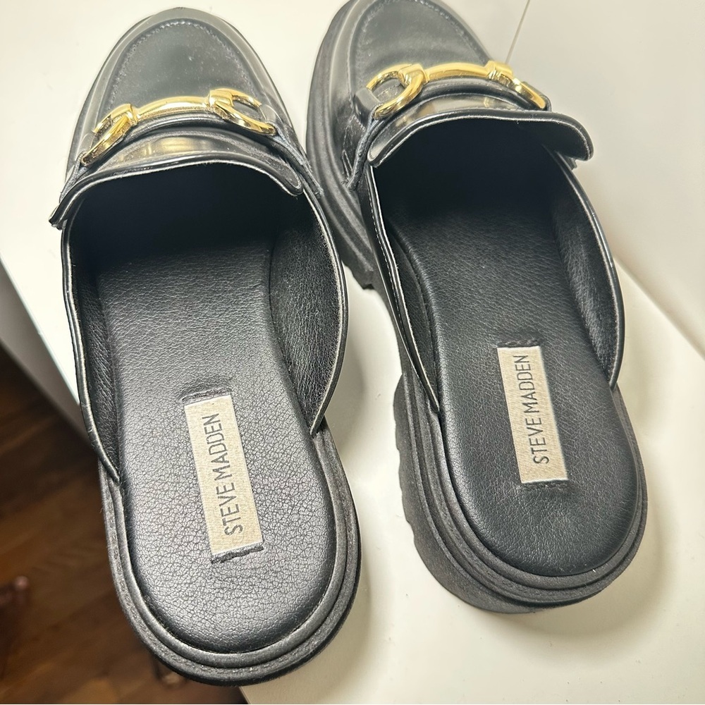 Steve Madden Black Mules with Gold Accents - Picture 5 of 9